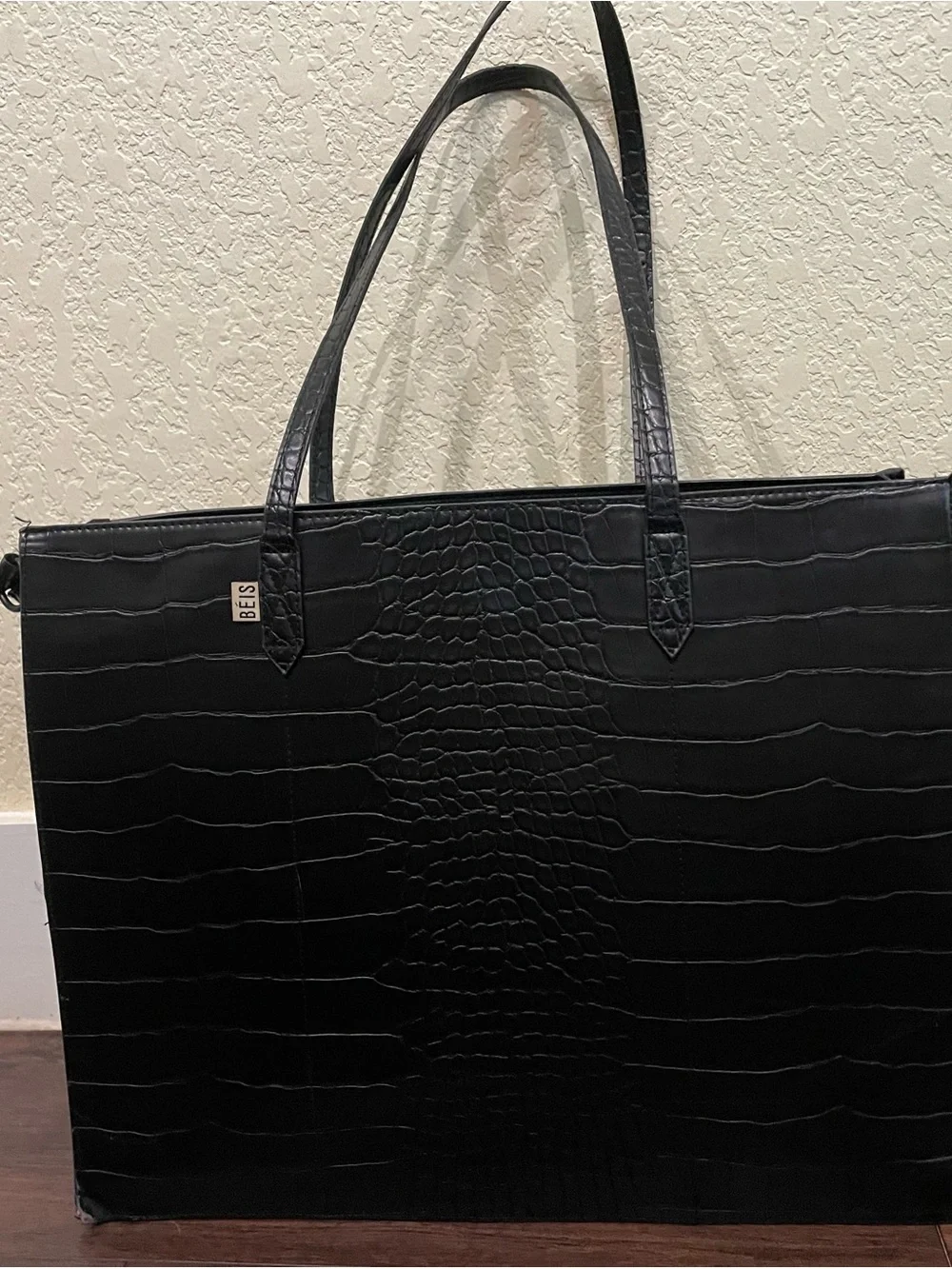 BEIS Black Croc-Embossed Structured Work Tote